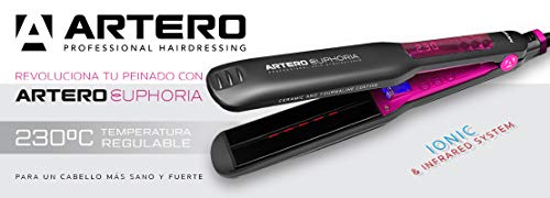 ARTERO Euforia. Plancha de pelo profesional con tecnología InfraRed y placas extra anchas de cerámica, turmalina y placas basculantes.
