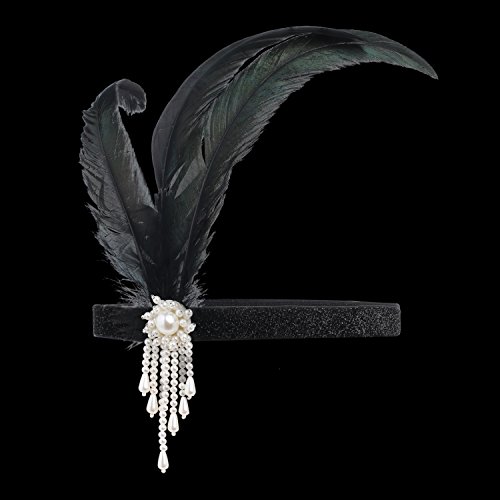 ArtiDeco 1920 Diadema de Pluma con Cuentas Cinta para el Pelo con Cristal Vintage Años 20 Flapper Pelo Banda de Pluma Disfraz Gatsby Accesorio