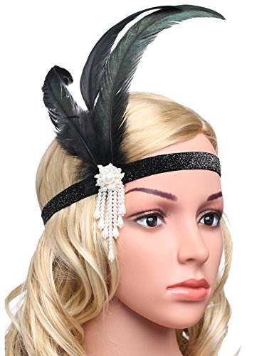 ArtiDeco 1920 Diadema de Pluma con Cuentas Cinta para el Pelo con Cristal Vintage Años 20 Flapper Pelo Banda de Pluma Disfraz Gatsby Accesorio