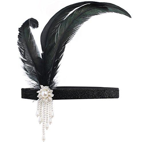 ArtiDeco 1920 Diadema de Pluma con Cuentas Cinta para el Pelo con Cristal Vintage Años 20 Flapper Pelo Banda de Pluma Disfraz Gatsby Accesorio