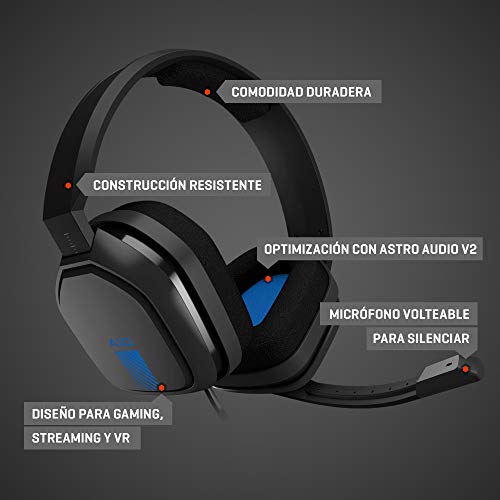 ASTRO Gaming A10 Auriculares alámbricos, ligeros y resistentes, ASTRO Audio, Dolby ATMOS, clavija de 3.5 mm, para Xbox Series X|S, Xbox One, PS5, PS4, Switch, PC, Mac, móvil, Color Negro/Azul