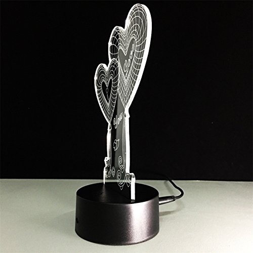 ATD® Doble globo Corazón TE AMO ilusión óptica 3D botón táctil 7 que cambia de color LED luz de la noche lámpara de escritorio, regalo romántico para el amante, esposa, novio o novia