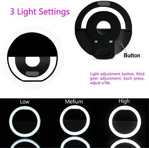 AUTOPkio Anillo de luz Selfie, 36 LED Light Ring USB Recargable Ajustable 3 Modos de Luz para Youtube, Tiktok, Teléfonos, Vlog, Maquillaje (Negro)