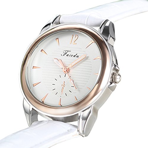 Avaner Blanco Reloj para Mujer Cuarzo Analogico Reloj de Pulsera Pequeño Minimalista, Diseño Elegante Casual Correa de Cuero (Blanco), Regalo de San Valentín