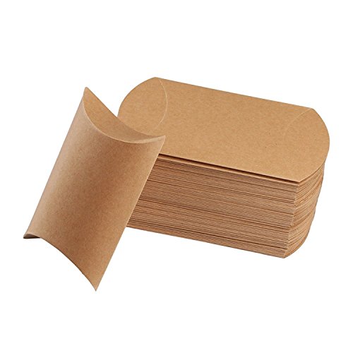 Awtlife 50 cajas de almohada de papel kraft natural vintage para bodas, fiestas, caramelos