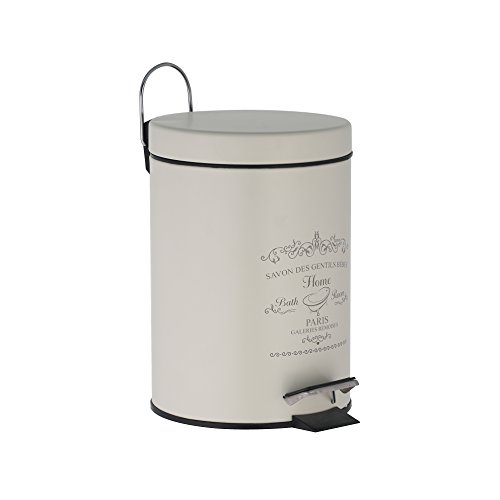 axentia Paris - Cubo de Basura metálico para baño, Capacidad de 3 l, Aprox. 17 x 24,5 cm, Color Blanco Antiguo