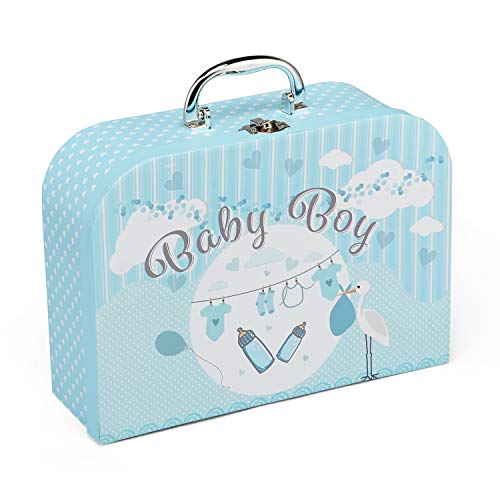 Baby Box Shop - Cesta regalo bebé niño para baby shower con todo lo esencial para bebes recién nacidos con osito de peluche y caja de recuerdos azul