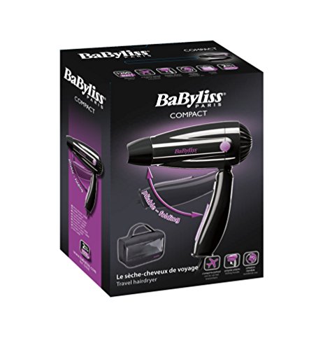 BaByliss 5250E - Secador de pelo de viaje plegable (1200 W), color negro/ rosa