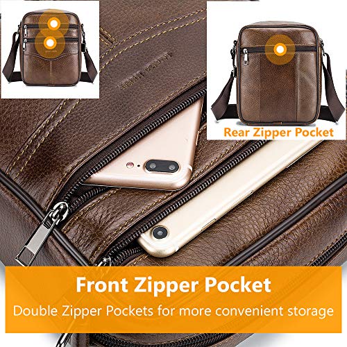 BAGZY Bolso de hombro de cuero para hombre Bolsa de mensajero Crossbody Cartera Bolso Mango superior Viajar Maletín Bolsa de negocios Bolso Bandolera de piel auténtica para la tableta Ipad Marrón