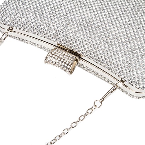 BAIGIO Bolso Fiesta Mujer Plateado, Clutch Bolso de Noche Boda Ceremonia Novia Cartera de Mano con Anillo Diamante