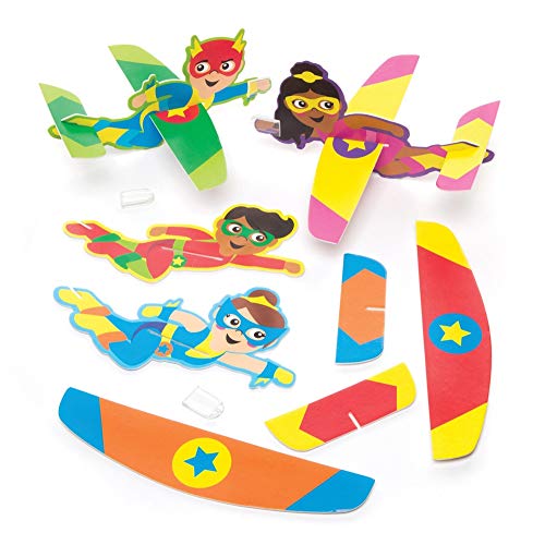Baker Ross- Planeadores de superhéroes (Pack de 8) - Planeadores para lanzar infantiles perfectos para bolsas sorpresa o como regalo