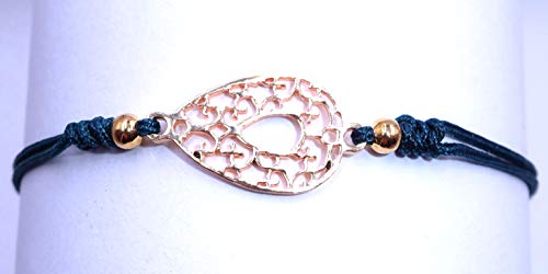 BALI PAPAYA Pulsera Mujer niña Chapado en Oro cordón Azul petróleo Talla Regulable Arabesque Artisanal