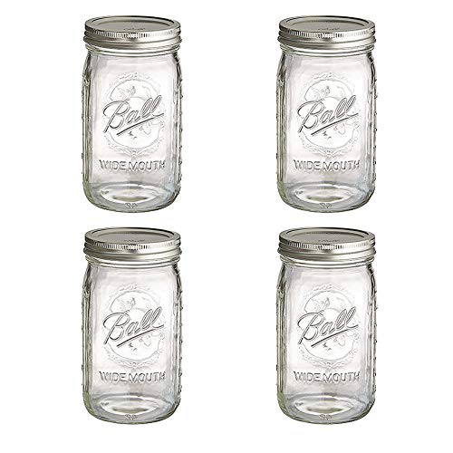 BALL MASON JARS 1440006704 - Paquete de 4 frascos de 945 ml para conserva con boca ancha