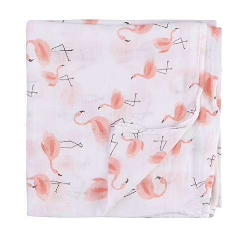 Bambou Couverture d'emmaillotage pour Bébé | (lot de 2, Floral & Flamingo) 120cm x 120cm Couverture Emmaillotage pour Bébé | Cadeau parfait pour bébé (Floral & Flamingo)