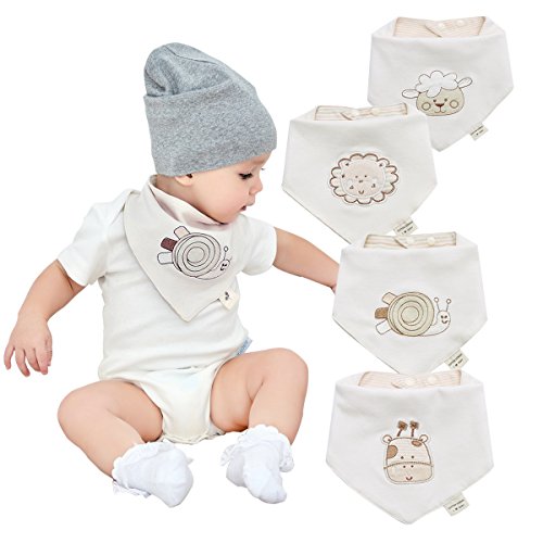 Bandanas bebe baberos para niños y niñas de 4 pack-100% algodón, suave y absorbente, hipoalergenico y bordado bebe unisex bebe denticion baberos Baba baberos