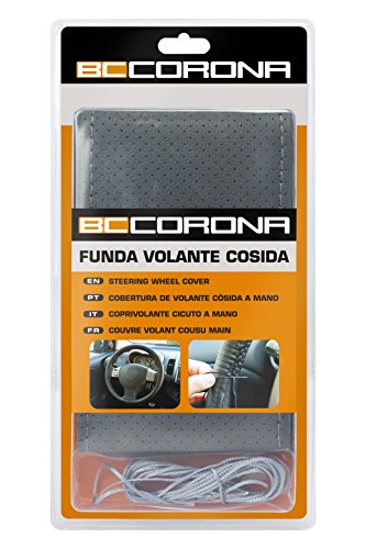 BC Corona INT30182 Funda de Volante Negra Cosida para Coche Color Gris Acabado simil Piel Universal