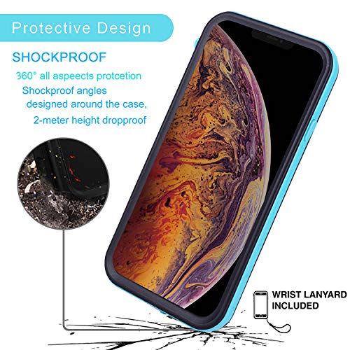 BDIG Funda Impermeable iPhone XS MAX, 360 Funda IP68 Certificado Delgado Cover a Prueba de choques Anti-rasguños Full Body con Protector de Pantalla Impermeable Funda para iPhone XS MAX (Azules Sets)