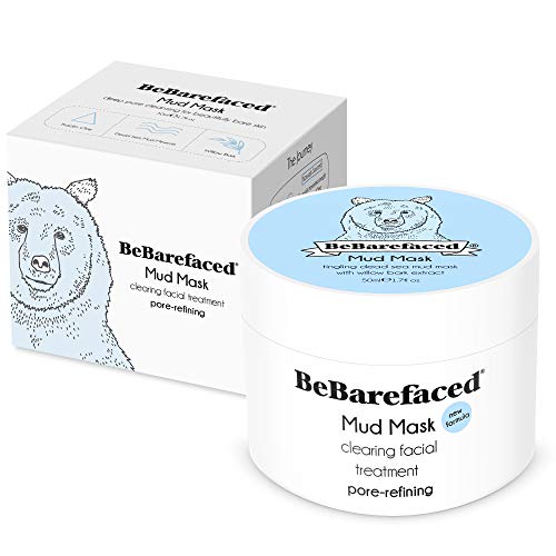 BeBarefaced Mascarilla de lodo del Mar Muerto – Tratamiento facial antienvejecimiento para los puntos negros y el acné para todo tipo de pieles con ácido salicílico (BHA), extracto de corteza de sauce