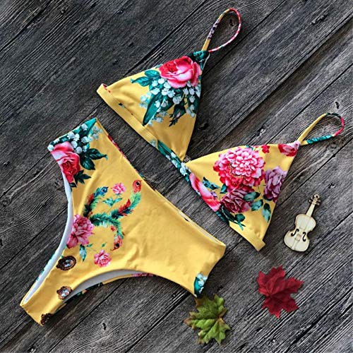 B/H Bañador Bikini Ropa de Baño de Multicolor,Printed Sexy Bikini Suit, Ladies Split Stretch Swimsuit-Yellow Flower_XL,Sexy Mujer Top Bikini Talle Alto