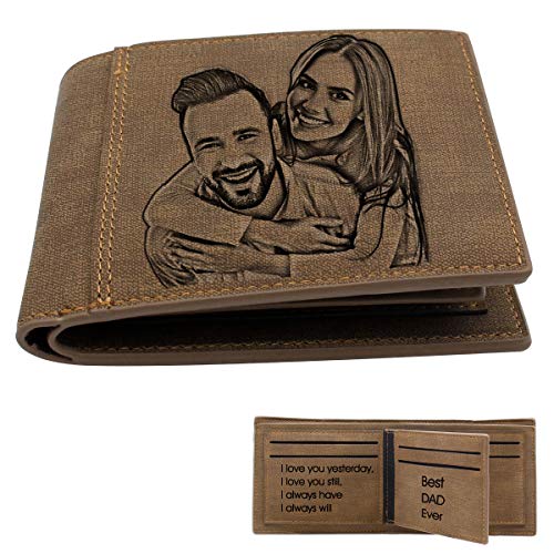 Billetera personalizable con foto para hombre, grabado en tres espacios, ideal como regalo de Navidad, personalizable con foto, iniciales. nombre o dedicatoria Marrón marrón claro Medium