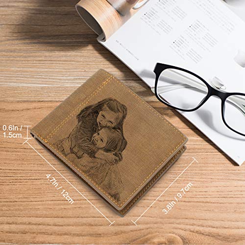 Billetera personalizable con foto para hombre, grabado en tres espacios, ideal como regalo de Navidad, personalizable con foto, iniciales. nombre o dedicatoria Marrón marrón claro Medium