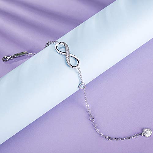 Billie Bijoux Pulsera de plata esterlina Mujer Símbolo Amor Infinito Brazalete de mujer ajustable regalo ideal el día de San Valentín (A-silver)