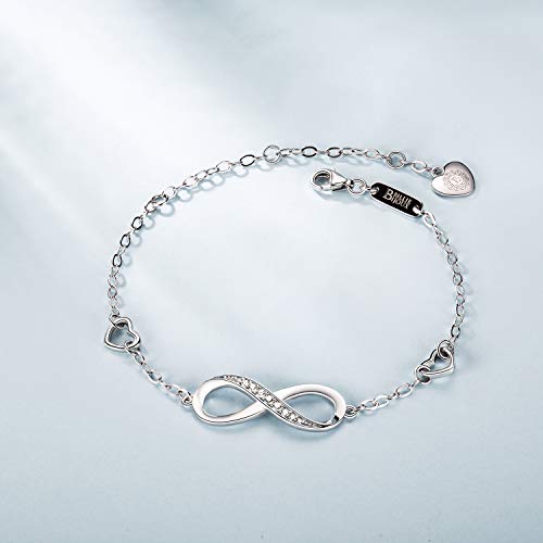 Billie Bijoux Pulsera de plata esterlina Mujer Símbolo Amor Infinito Brazalete de mujer ajustable regalo ideal el día de San Valentín (A-silver)