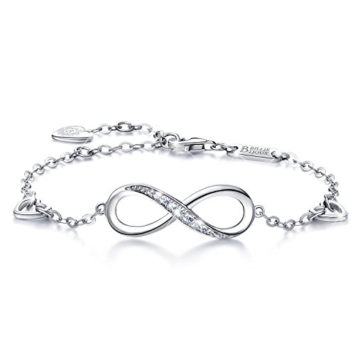 Billie Bijoux Pulsera de plata esterlina Mujer Símbolo Amor Infinito Brazalete de mujer ajustable regalo ideal el día de San Valentín (A-silver)