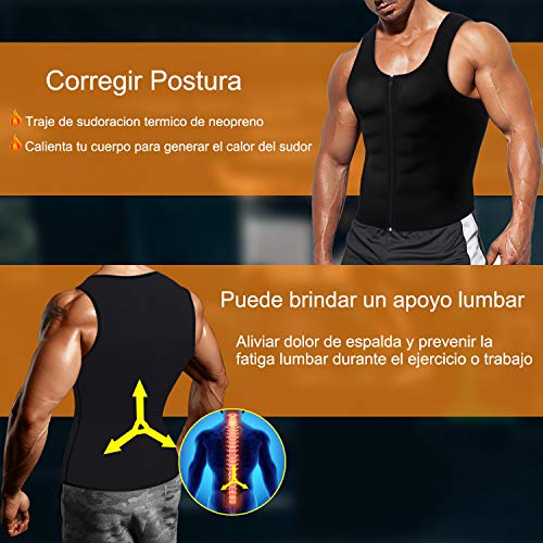 Bingrong Chaleco Sauna Hombre Fajas Reductoras Adelgazantes Hombres Compresion de Neopreno Chaleco para Adelgazante Sudoración con Cremallera para Deporte Fitness (Nergo, XL)