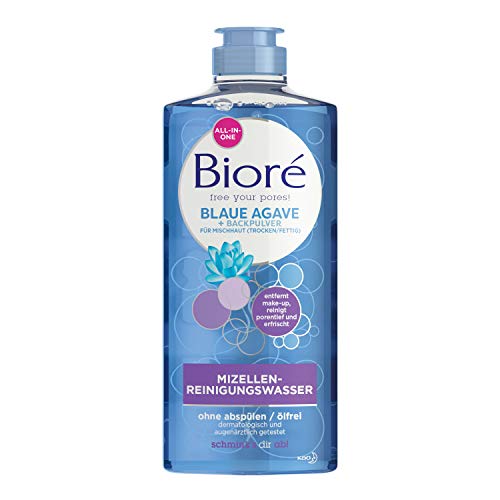 Bioré - Agua de limpieza micelar con Agave azul y polvo de horneado para piel mixta limpia los poros, 300 ml