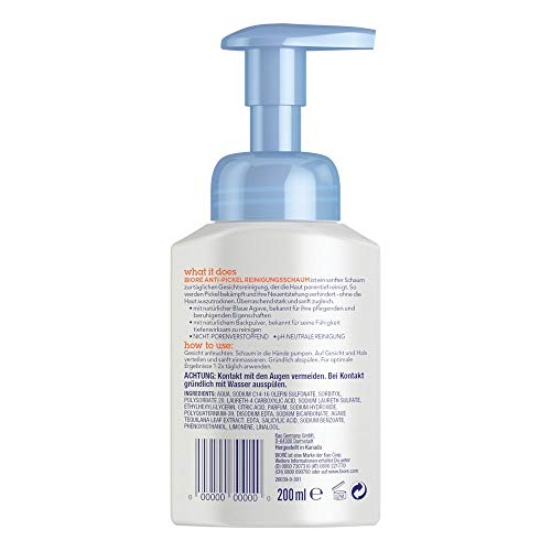 Bioré - Espuma de limpieza antipinchazos - Agave y polvo de horneado azul (270 g)