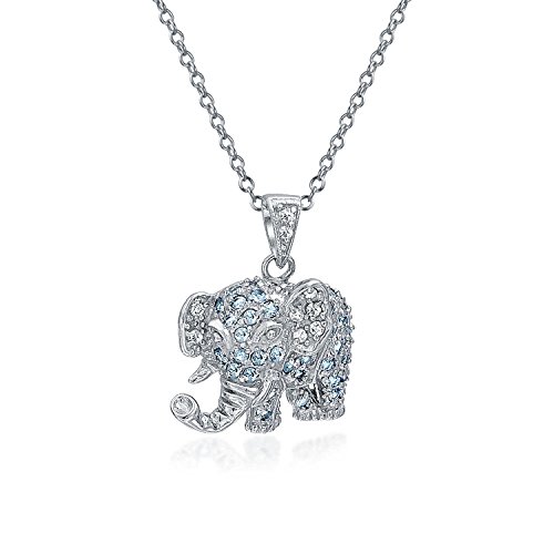 Bling Jewelry Aqua Azul Gris Pave CZ Collar Colgante Elefante De Buena Suerte Mujer Novia Pulido con Cadena De Plata Esterlina 925
