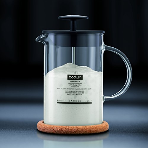 Bodum Latteo - Batidor de leche con asa de cristal, 0,25 l, color negro