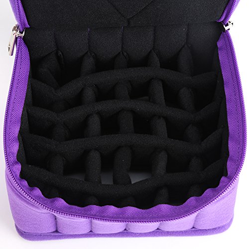 Bolsa de aceites esenciales, 30 botellas Shockproof Aceites Esenciales Organizador Viaje aceite esencial bolsa estuche para dama morado