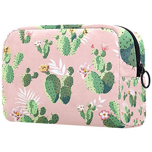 Bolsa de maquillaje de cactus Oxford Bolsa de cosméticos para mujeres Bolsa de maquillaje con cremallera negra Bolsa de aseo portátil de viaje