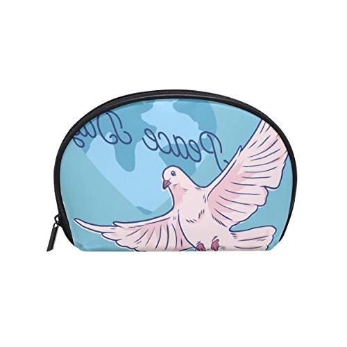 Bolsa de maquillaje en forma de concha de mar con diseño de paloma blanca