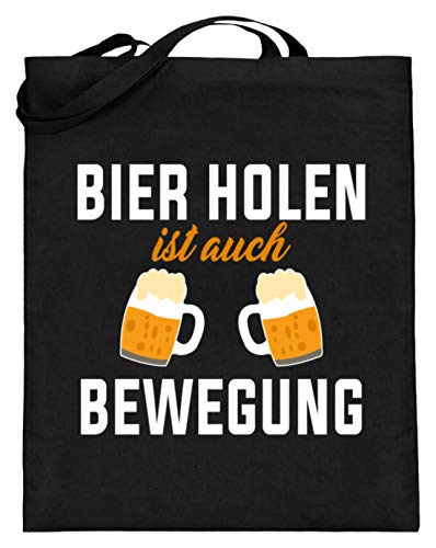 Bolsa de yute (con asas largas) con diseño de cerveza y texto en alemán Bier Holen Ist auch Bewegung Party, color Negro, talla 38cm-42cm