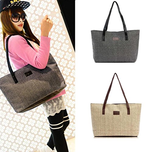 Bolso Bandolera Bolsa de Hombro de Lona Grande Beige para Mujer y Shoppers por ESAILQ C