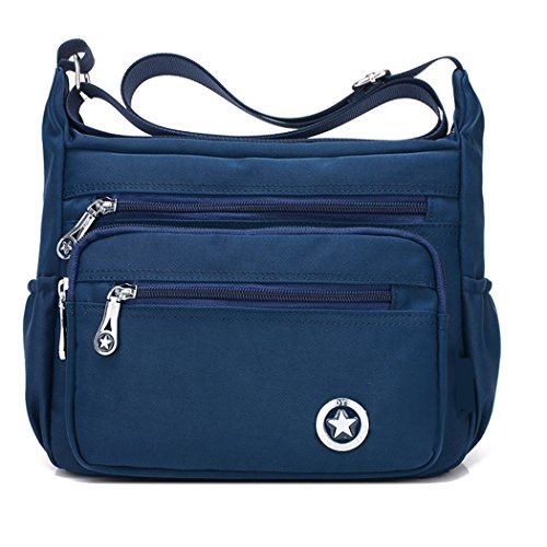 Bolso de hombro para mujer, cruzado, estilo cartero, impermeable, de nailon, color Azul, talla S