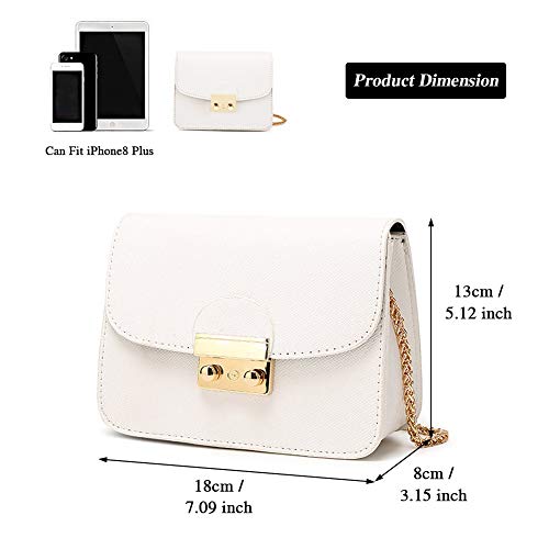 Bolso de Hombro pequeña de Mujer Bolso de Bandolera de Cuero PU Bolso de Mano Casual Moda Crossbody para niñas Señoras-Blanco