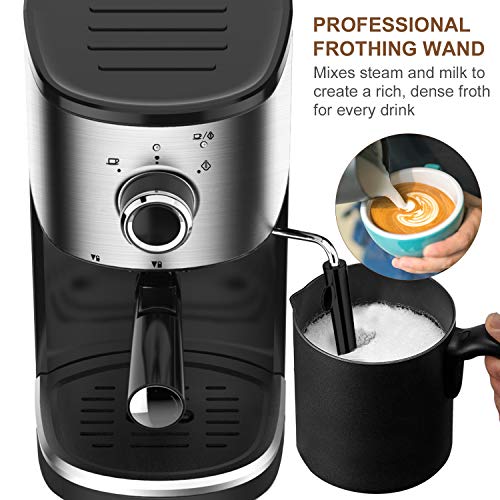 Bonsenkitchen Cafetera Espresso, Máquina de Café Espresso de Acero Inoxidable, Presión 15 Bares, 1450 W, Manual Cafetera Profesional para Espresso y Capuccino (CM8902, 1.25L)