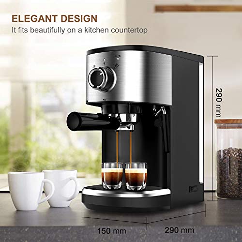 Bonsenkitchen Cafetera Espresso, Máquina de Café Espresso de Acero Inoxidable, Presión 15 Bares, 1450 W, Manual Cafetera Profesional para Espresso y Capuccino (CM8902, 1.25L)