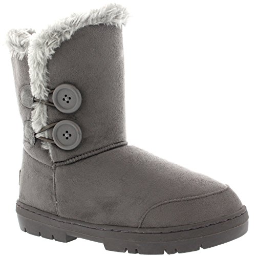 Botas de invierno con doble botón, impermeables, para mujer, color Gris, talla 36.5