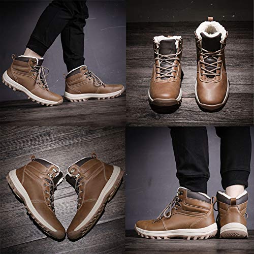 Botas de Nieve Hombre Impermeable Botas de Invierno Antideslizante Calientes Botines Sneakers Marrón 42