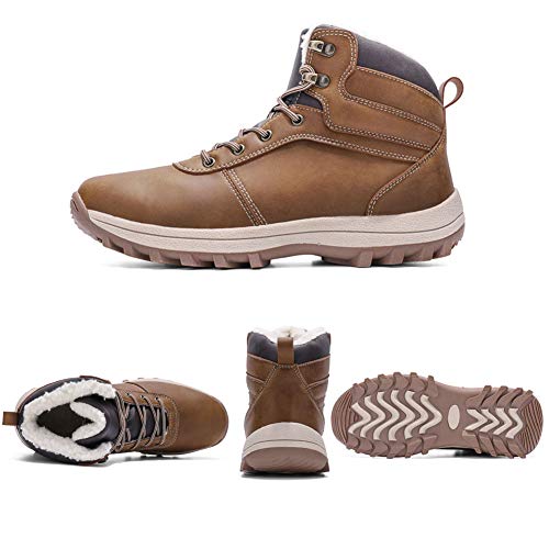 Botas de Nieve Hombre Impermeable Botas de Invierno Antideslizante Calientes Botines Sneakers Marrón 42