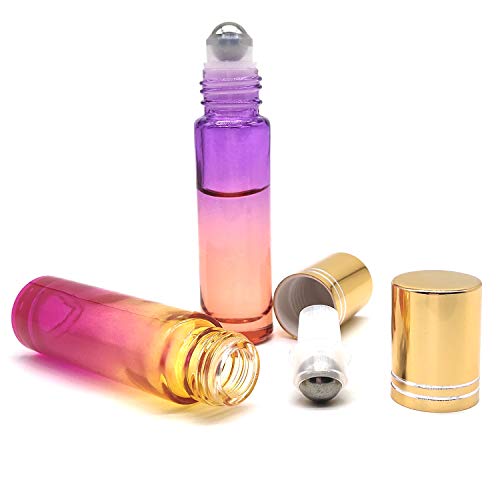 Botellas de Vidrio con Ruedas, Botellas de Aceite Esencial de 6 Piezas, Botellas Recargables de Vidrio Degradado de 10 ml con Bolas de Acero Inoxidable con abridor de 2 Piezas y cuentagotas