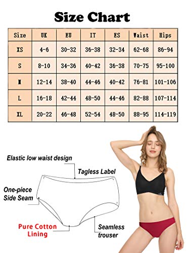 Bragas Mujer sin Costuras Invisible Señoras Braguitas Low Rise Suave Ligera Bikini Braguitas, Pack de 6 Negro XS