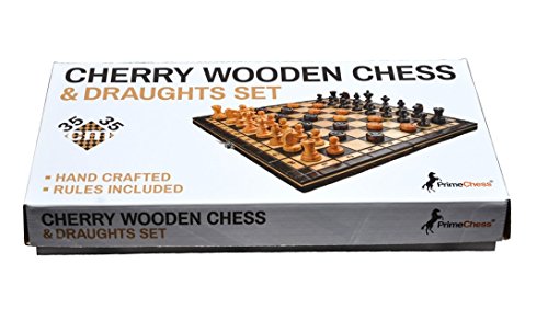 Brand New Hand Crafted Cherry Wooden Chess And Draughts Set 35cm x 35cm