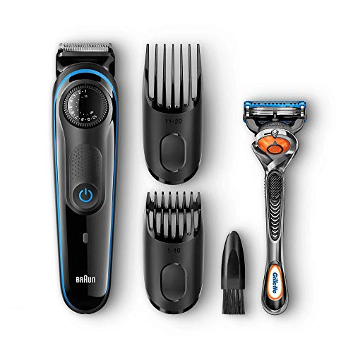 Braun BT3040 - Máquina Cortar Pelo, Recortadora Barba y Cortapelos, con Cuchillas Afiladas de Larga Duración, Negro/Azul, Incluye Maquinilla Gillete Fusion5