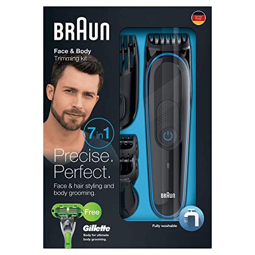 Braun MGK3040 - Set de afeitado multifunción 7 en 1, depiladora masculina, recortadora de barba, cortapelos profesional hombre, negro